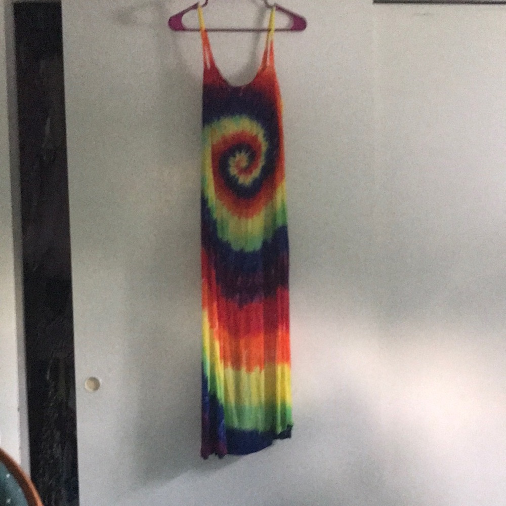 Rainbow tie dye maxi dress.